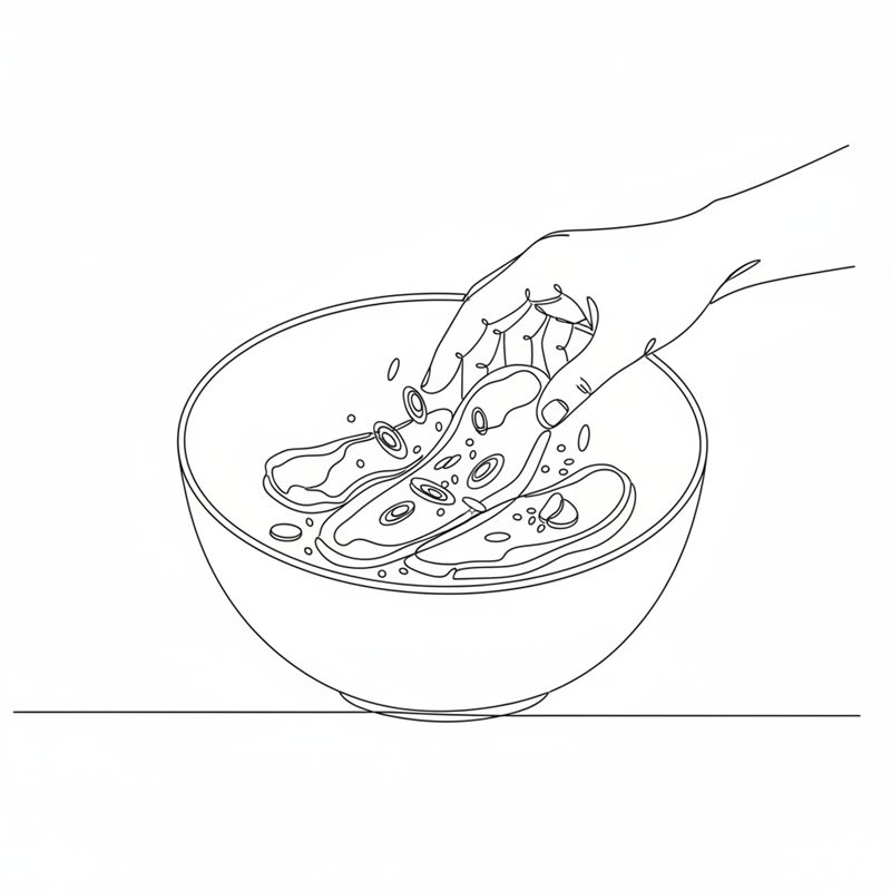 Ilustracja: marynata z trawą cytrynową i czosnkiem mieszana z plastrami mięsa