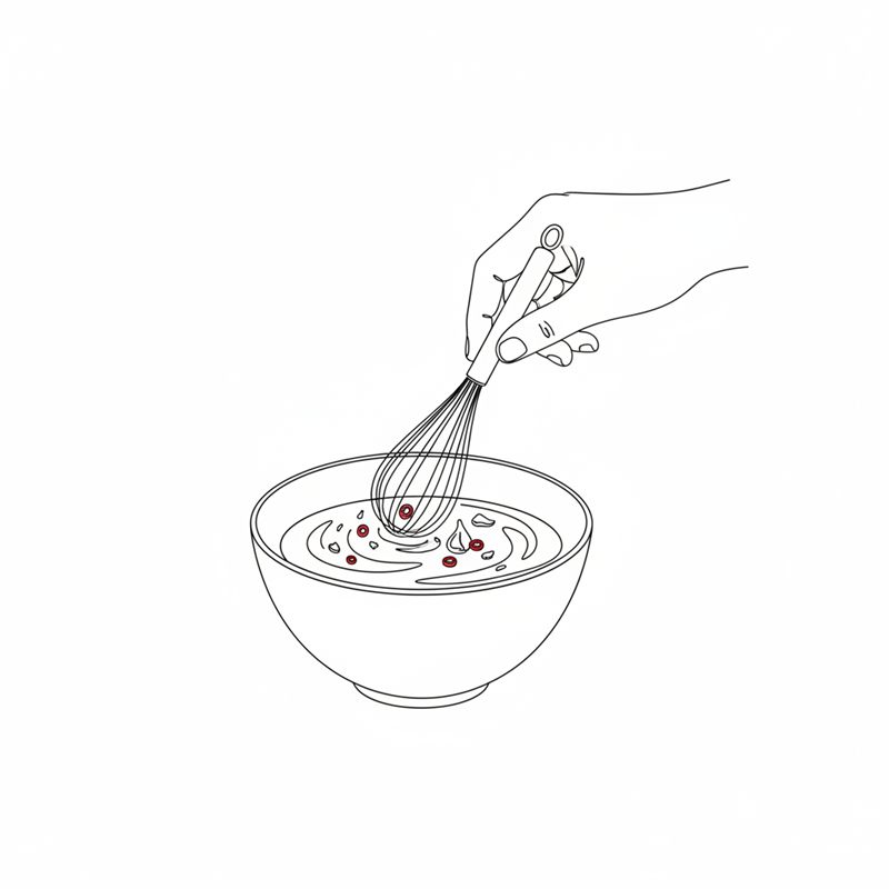Ilustracja: sos z czosnkiem i chili mieszany w małej miseczce