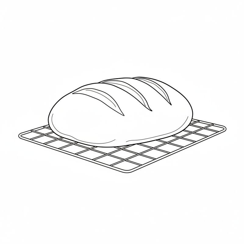Ilustracja: upieczony chleb pszenny stygnie na kratce