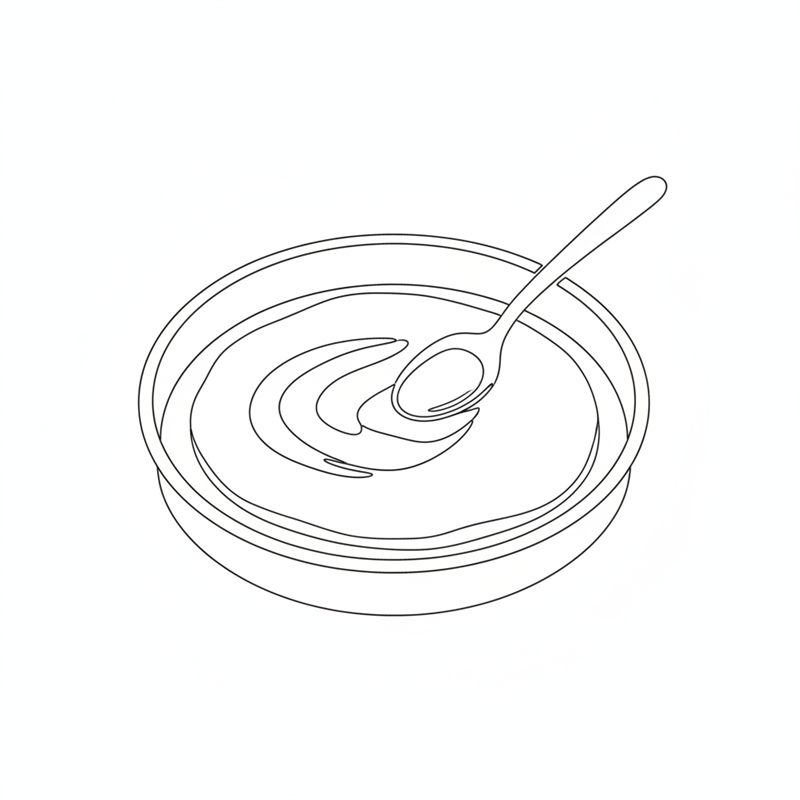 Ilustracja: łyżka rozsmarowuje sos na spodzie pizzy w formie