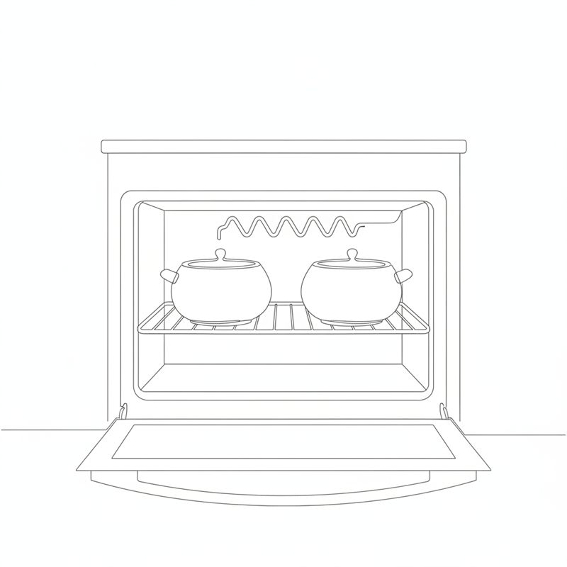 Ilustracja: dwie miseczki zupy cebulowej pod grillem w piekarniku