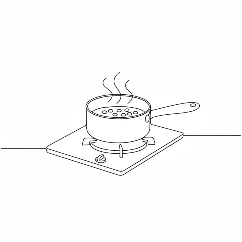 Ilustracja: zielona soczewica gotuje się w garnku z wodą