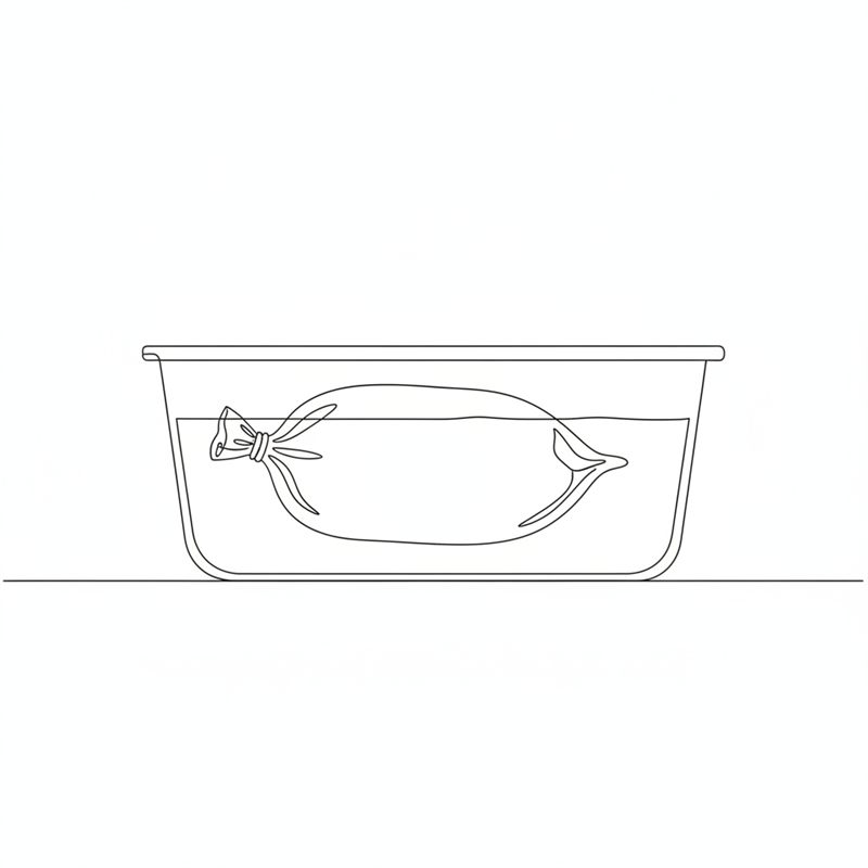 Ilustracja: zapakowane próżniowo mięso leży w wodzie w pojemniku sous vide