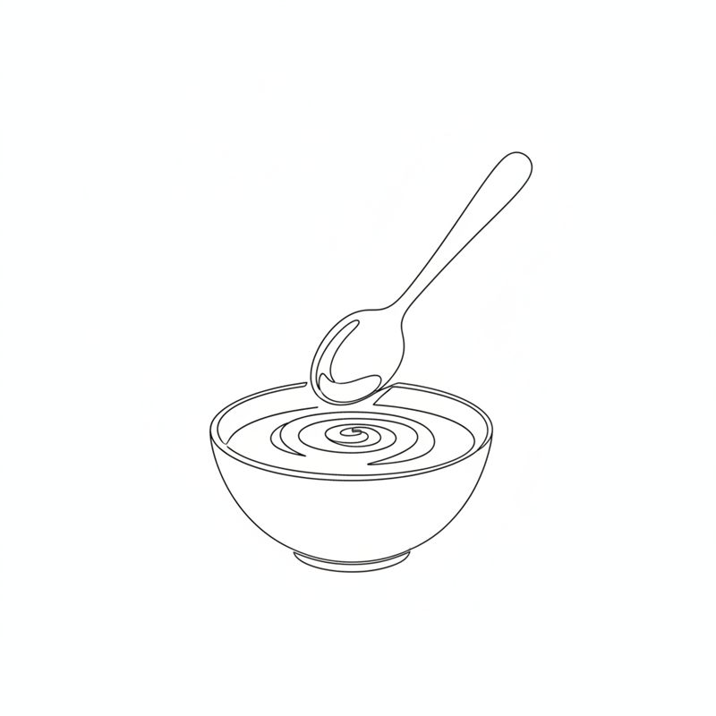 Ilustracja: sos mieszany łyżką w miseczce