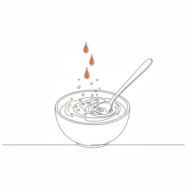 Ilustracja: majonez z sosem sriracha i startą skórką z cytryny mieszany łyżką w małej miseczce