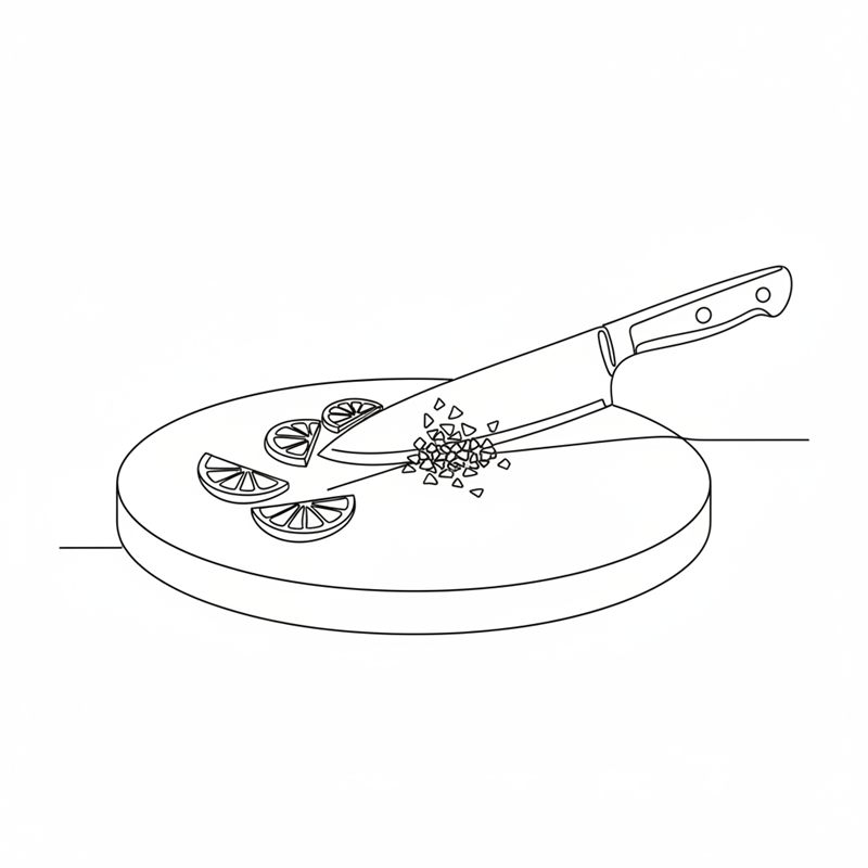 Ilustracja: cienkie plastry kiszonej cytryny siekane drobno na desce